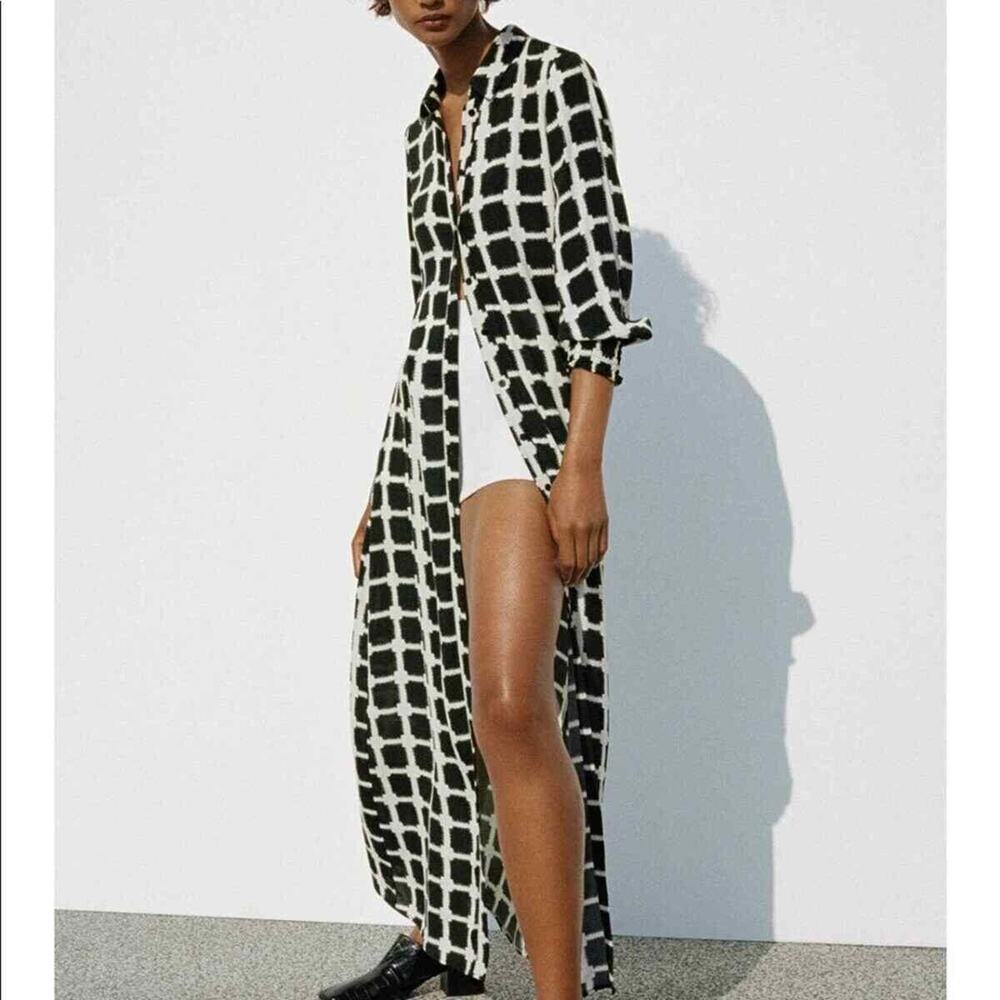 Zara Maxi Shirt Dress Black White NWT 2183/251